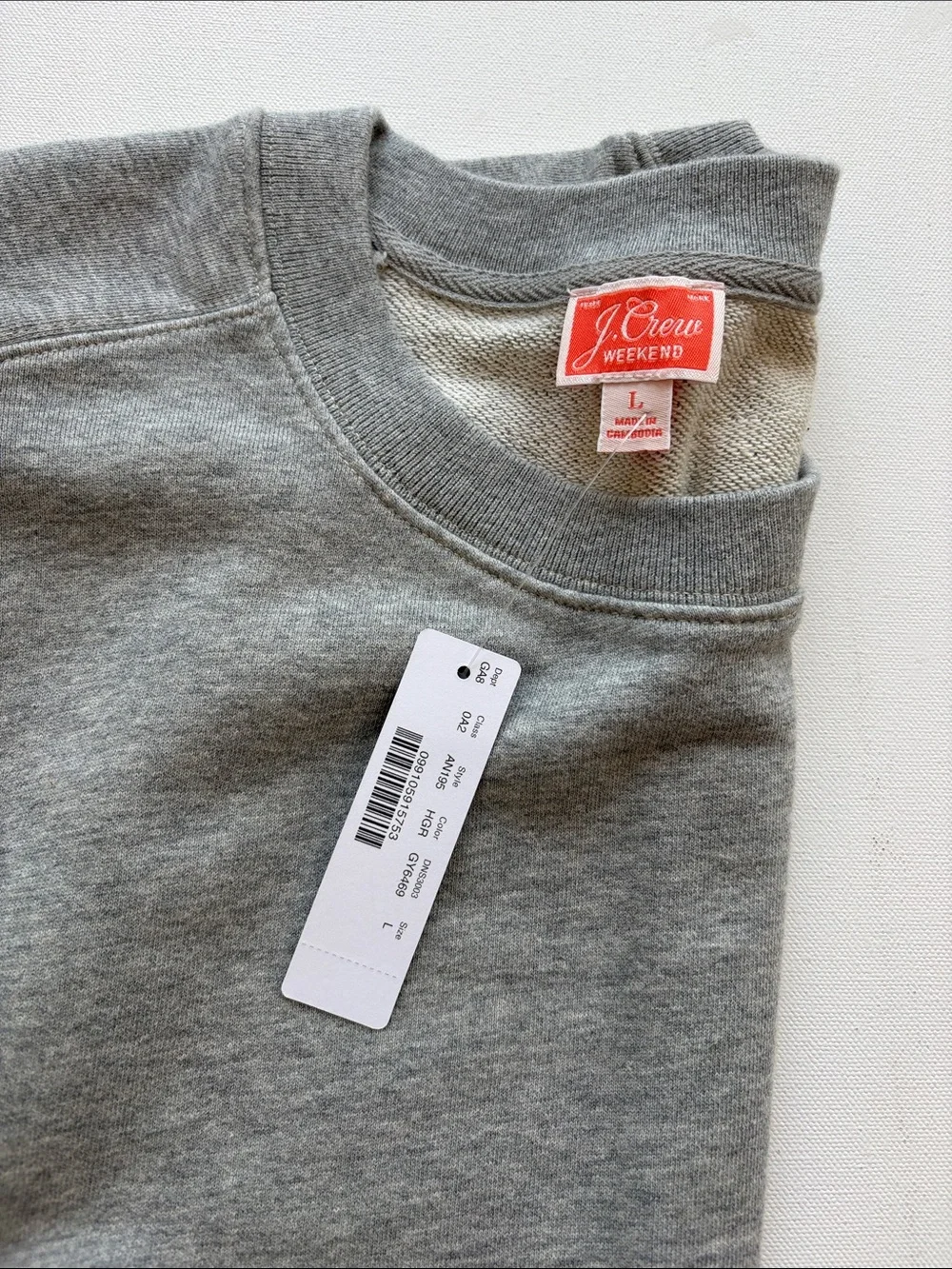 J.Crew Short-Sleeve Crewneck Sweatshirt in Cotton Terry-NWT- Grey-Size Large